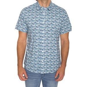 Slate‎ & Stone Mens Short Sleeve Poplin Shirt M Garden Print Blue Button Down